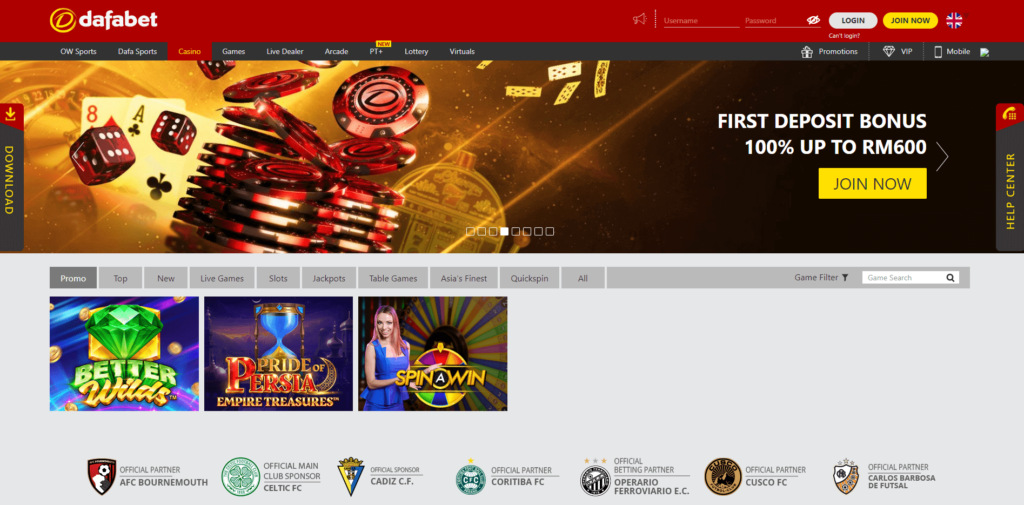 Dafabet Casino Homepage